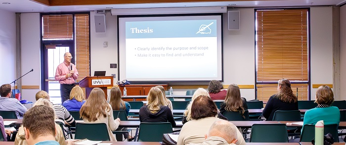 Devan Jensen teaches a class at the 2023 LDSPMA Conference